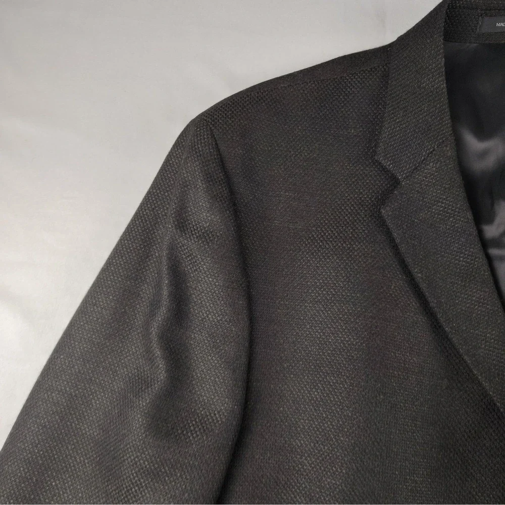 DKNY Mens 46R Sport Coat Blazer Brown Black Birdseye Pure New Wool Textured